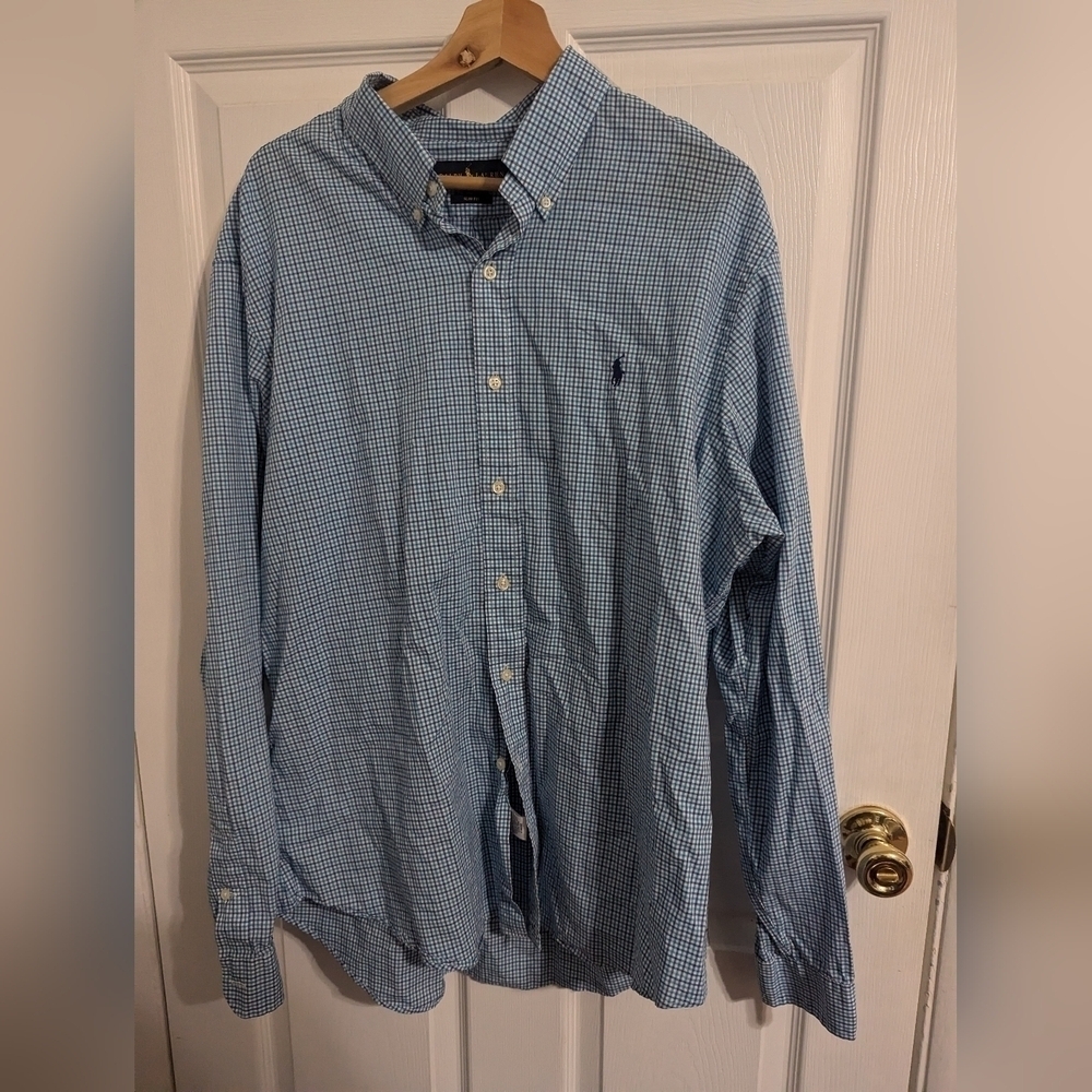 Polo Ralph Lauren Mens Shirt Long Sleeve Button Down Slim Fit Size XXL Blue